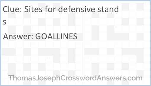 Sites for defensive stands Answer