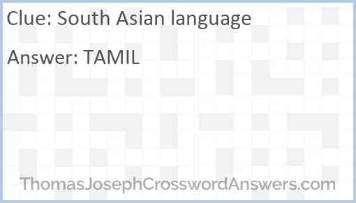 South Asian language Answer