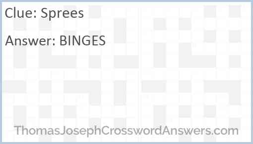 Sprees crossword clue ThomasJosephCrosswordAnswers com