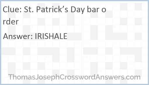 St. Patrick’s Day bar order Answer