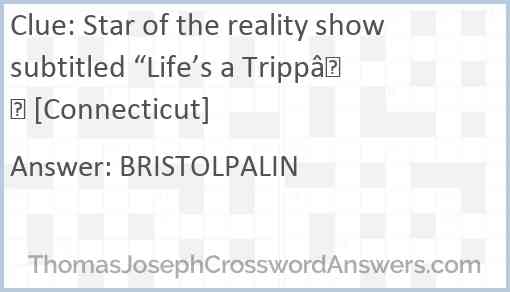 Star of the reality show subtitled “Life’s a Tripp” [Connecticut] Answer