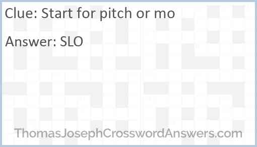 Start for pitch or mo Answer