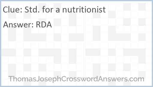 Std. for a nutritionist Answer