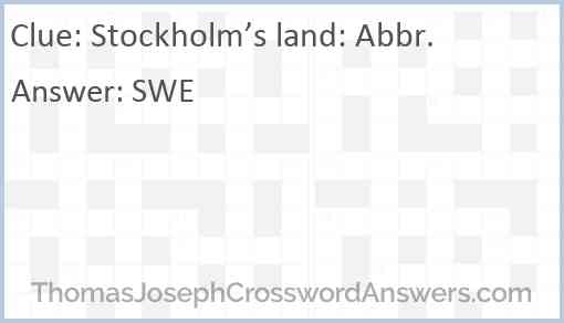 Stockholm’s land: Abbr. Answer