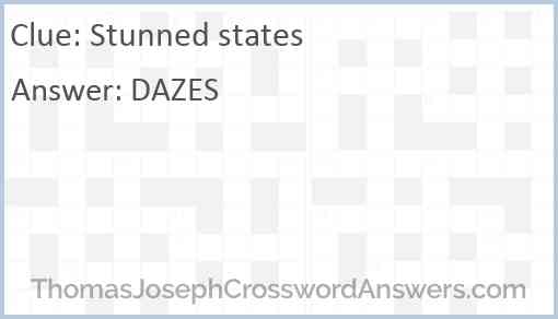 Stunned states crossword clue ThomasJosephCrosswordAnswers com