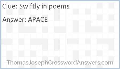 Swiftly in poems Answer