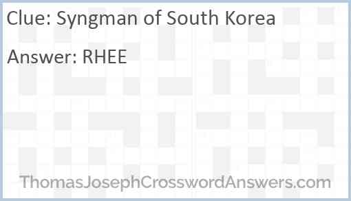 Syngman of South Korea Answer