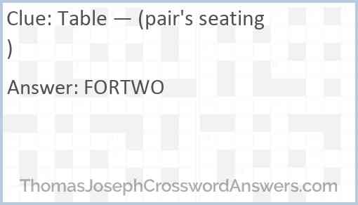 Table — (pair's seating) Answer