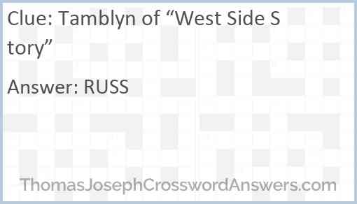 Tamblyn of West Side Story crossword clue