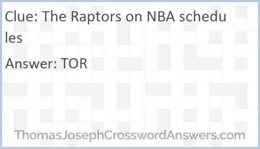 The Raptors on NBA schedules Answer