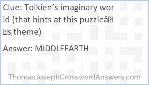 Tolkien’s imaginary world (that hints at this puzzle’s theme) Answer