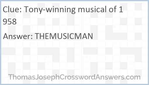 Tony-winning musical of 1958 Answer