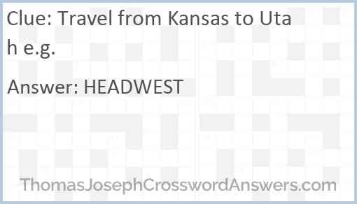 Travel from Kansas to Utah e.g. Answer