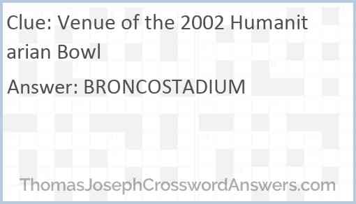 Venue of the 2002 Humanitarian Bowl Answer