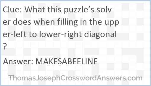 What this puzzle’s solver does when filling in the upper-left to lower-right diagonal? Answer