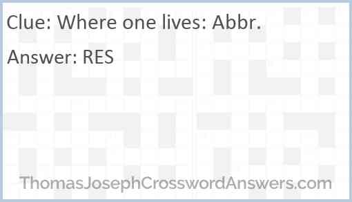 Where one lives: Abbr. Answer