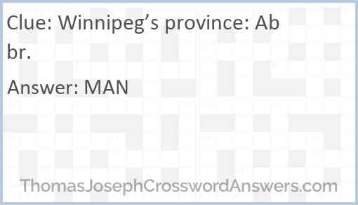 Winnipeg’s province: Abbr. Answer