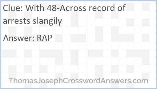 With 48-Across record of arrests slangily Answer