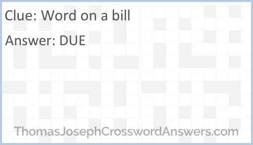 Word on a bill Answer