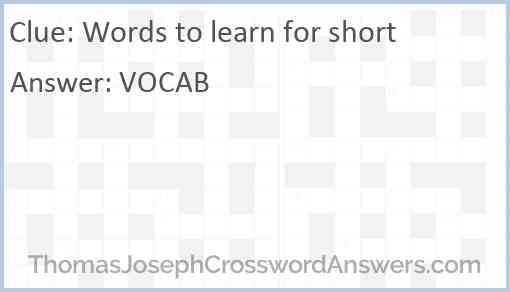 Words to learn for short Answer