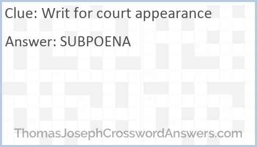 Writ for court appearance Answer