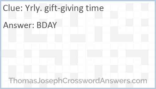 Yrly. gift-giving time Answer